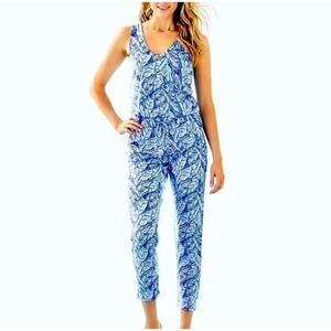 Lilly Pulitzer Large Paulina Sleeveless Jumpsuit Bennet Blue Lets Mango pattern